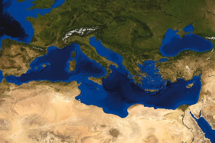 Dettaglio della locandina: immagine satellitare del Mediterraneo Dettaglio della locandina: immagine satellitare del Mediterraneo