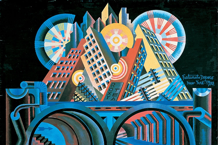 Opera di Fortunato Depero che rappresenta una città